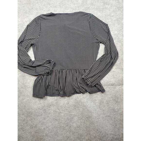 NWT Michael Kors Womens Large Black Ruffled Printed Long Sleeve Keyhole Wrap Top - Picture 2 of 12